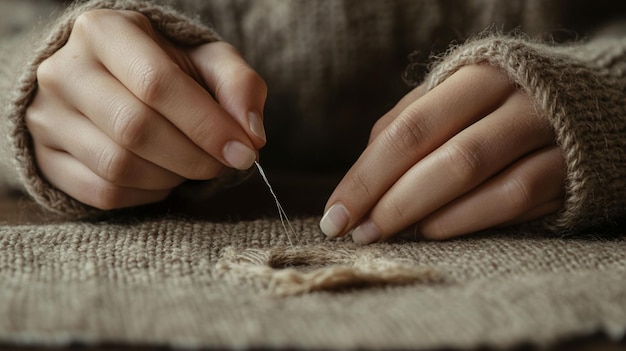 ruky vyšívajú detail